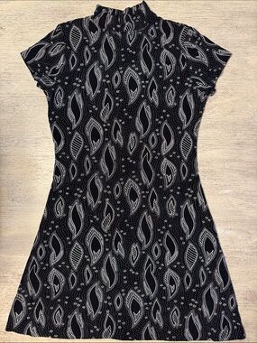 Vintage Es Se 90s Nylon Black & White Mock Neck Patterned Dress Size Small Med